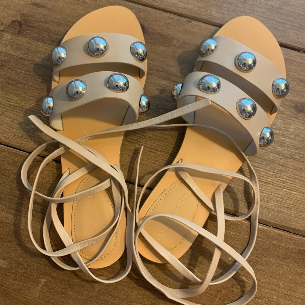 Marc Fisher Studded Nude Wrap Up Sandals